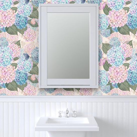 Teal & Dusty Pink powder room wallpaper
