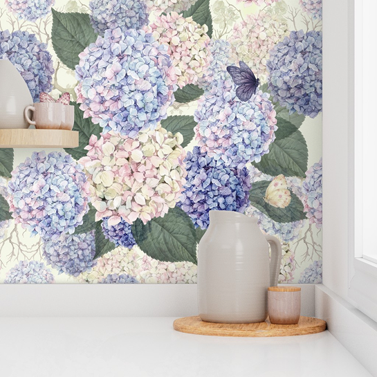 Lilac & Dusty Pink kitchen wallpaper closeup