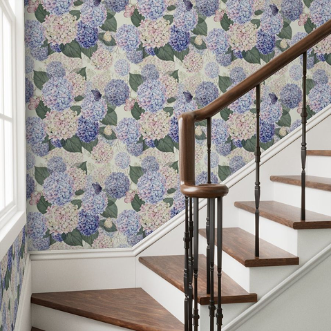 Lilac & Dusty Pink stairway wallpaper