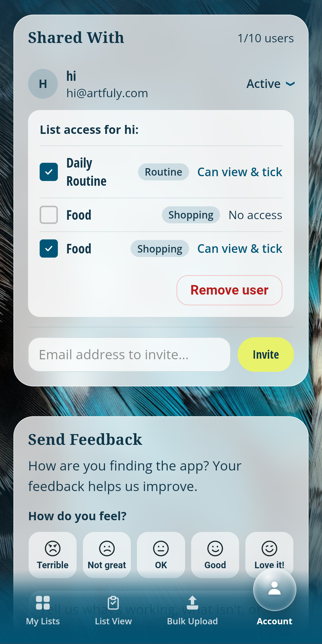 Shared With panel, opened to choose which household members a list is shared with